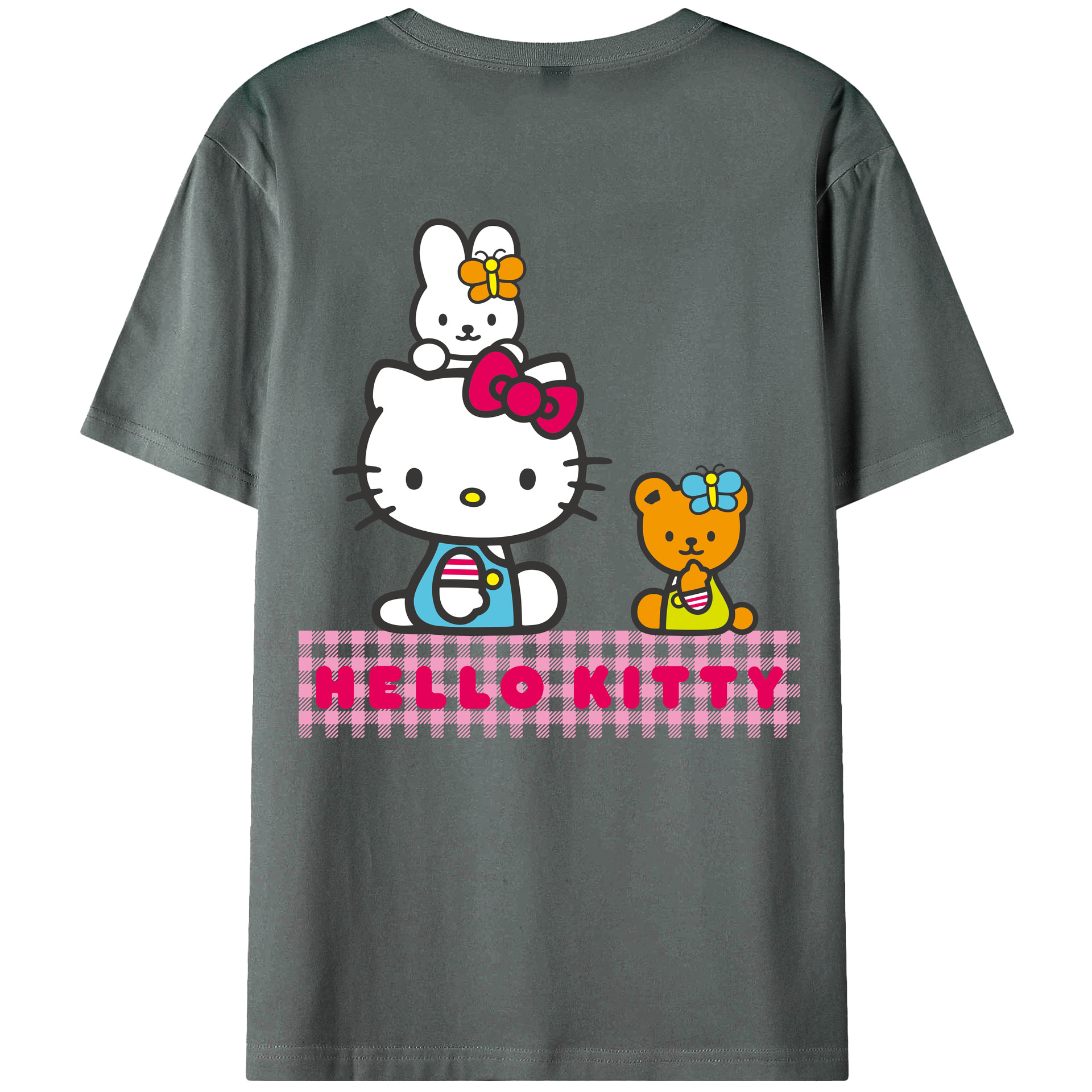 （画像用） Hello Kitty ハローキティ 綿100％ メンズ半袖Tシャツ（バックプリント） 通気性